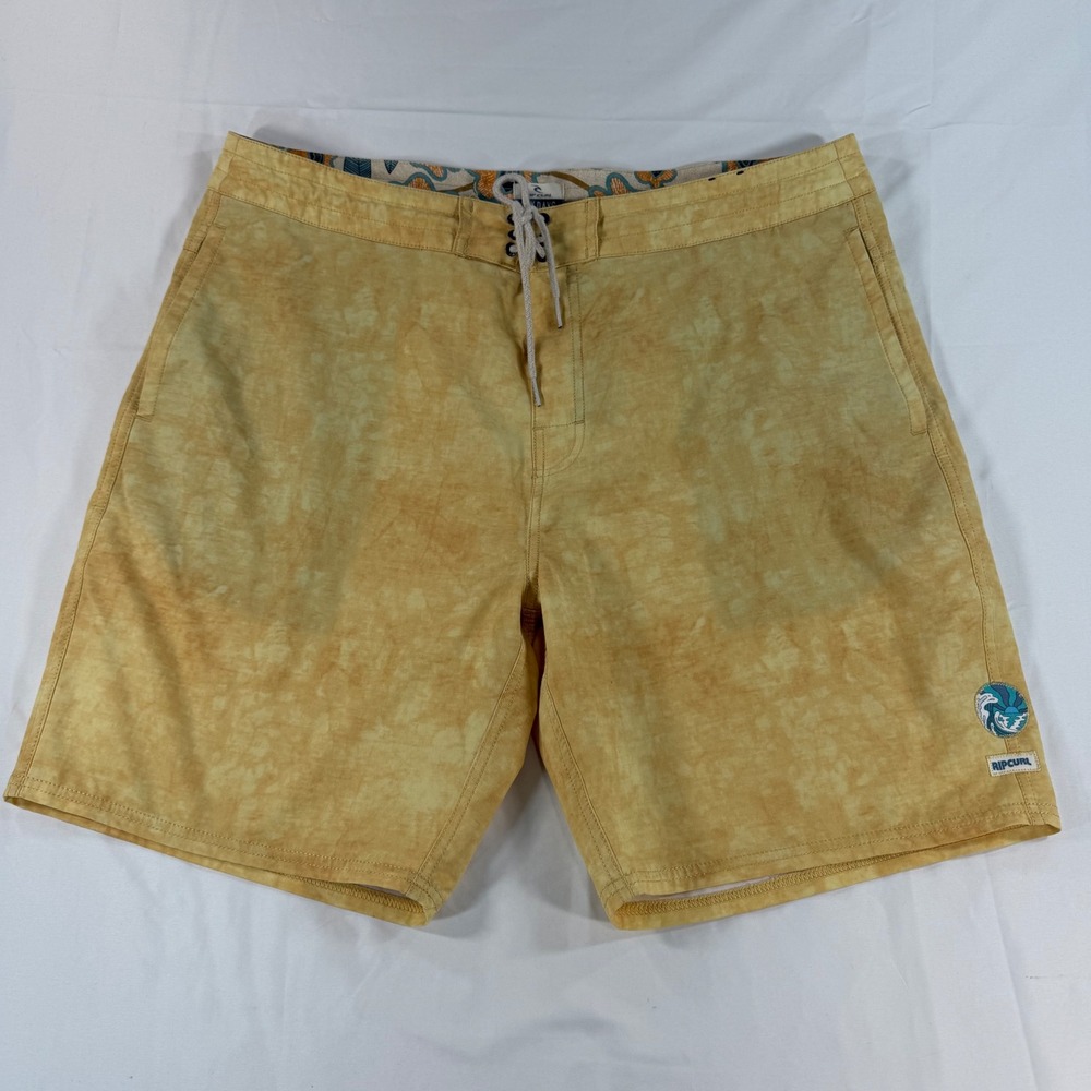 Rip Curl LayDays Board Shorts‎ Mens 36 Yellow Cloud Wash Surf Swim Side Pocket